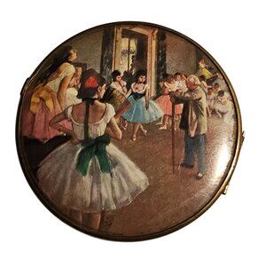 Vtg Compact Lg Mirror Degas Ballerinas Impressionist Art W Germany Round 3.75"